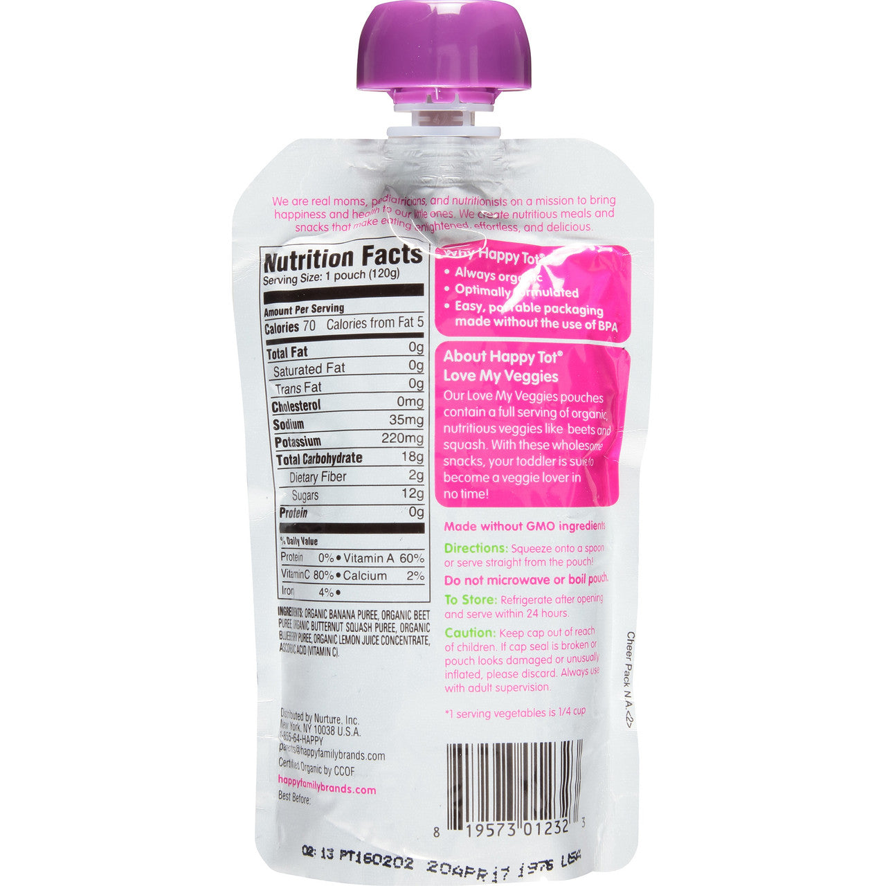 Happy Tot Love My Veggies Organic Banana Beet Squash and Blueberry Blend (16x4.22 OZ)