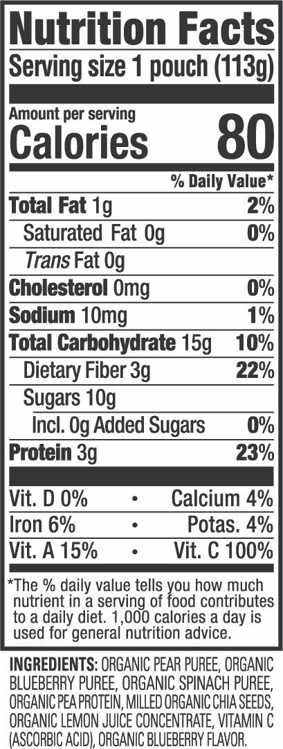 Happy Tot Organics Fiber & Protein, Pears, Blueberries and Spinach (16x4 OZ)